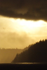 Whidbey Island, from ferry, looking bleak, during storm